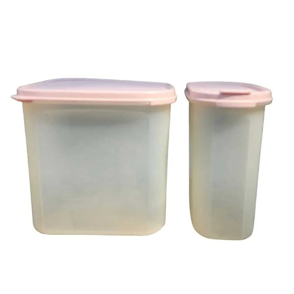 Tupperware VTG Modular Mates Square #3 & Oval #3 Pink Lid Dry Food Container Set